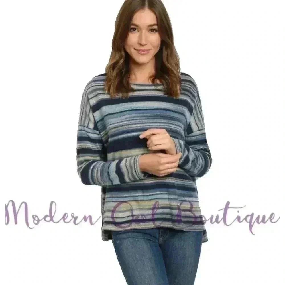 Blue Multicolored Striped Sweater